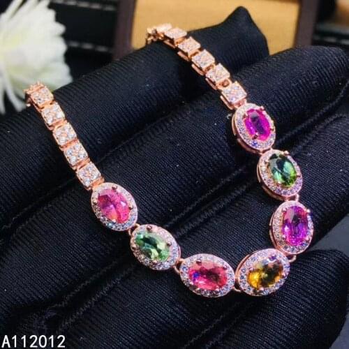 KJJEAXCMY fine jewelry S925 sterling silver inlaid natural tourmaline Girl new classic hand Bracelet Support test Chinese style