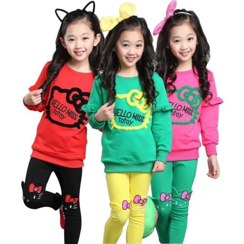 Girls HELLO MISS Clothing Sets Spring Cotton Long Sleeve Shirt+Pants Kids Clothes Suit High-quality Clothing Set For 2-9 Years
