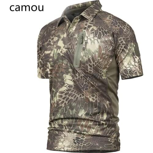 Summer Army Force Camouflage T-shirt Mens Tactical Military T Shirt Breathable Quick-drying Pocket Short Sleeve T Shirts
