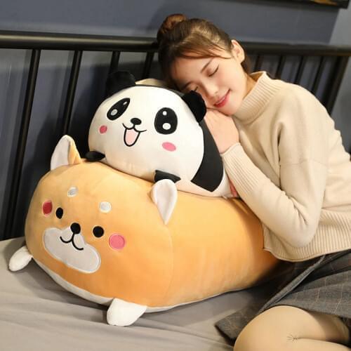 Soft Stuffed Bedroom Long Cotton Cute Cat Corgi Pig Panda Doll Plush Toy Soft Stuffed Sleeping Pillow 60CM Comfort Pillow Doll