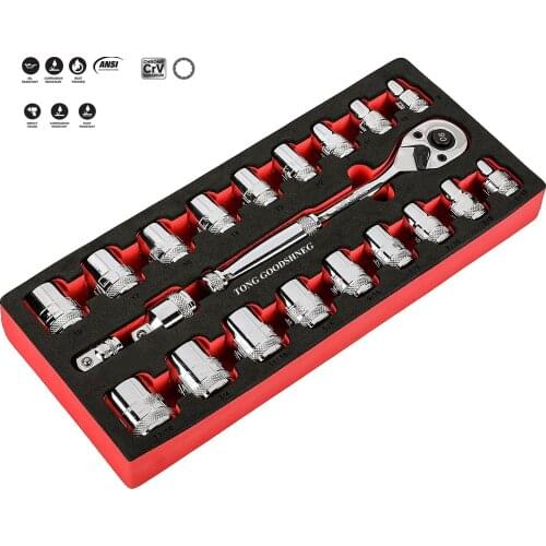 1/2-Inch Drive Chrome vanadium Socket Set with 72 Teeth Quick Release Reversible Ratchet for Home and Mechanic Applications