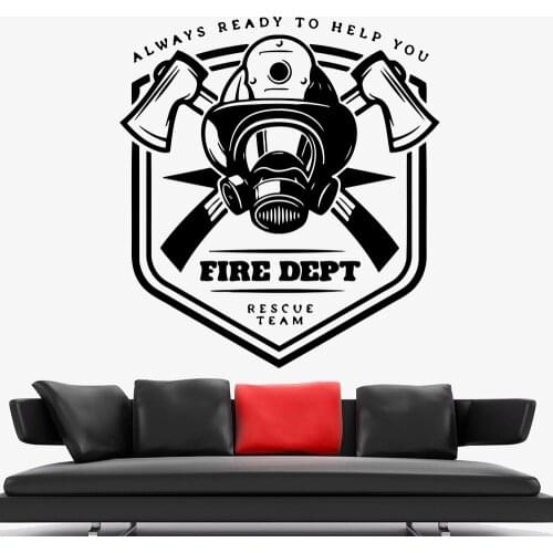 Fire Dept Wall Decal Firefighter Emblem Risk Team Motivational Phrase Always Help Vinyl Wall Stickers Living Room Decor Z118