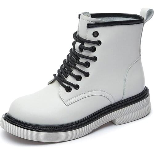 YSHUNIJ 2021 New Leather Lace Up Simple Spring and Autumn Thin Rubber Thick Soled Single Boot Martin Boots Womens