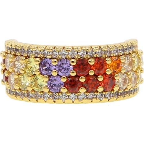 2019 New arrived gold filled pave colorful cubic zirconia cz engagement ring double rainbow crystal wedding rings fina Jewelry