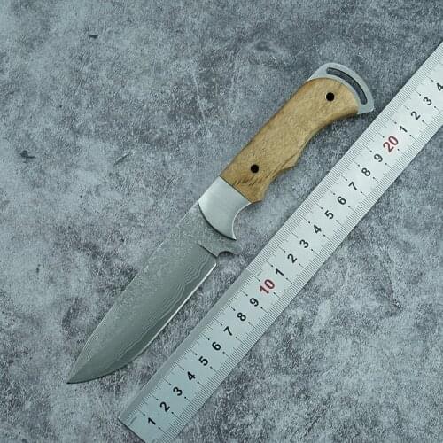 LEMIFSHE Damascus Steel Knife Shadow Wood Handle Outdoor Hunting Camping Survival Pocket Kitchen Fruit Knife Practical edc Tool