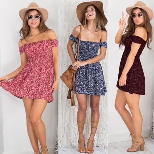 2021 Summer Dresses ,Small Floral Sexy Wrapped Chest Single Collar Print Short Skirt Off Shoulder Dress Mini ,Vestido de mujer