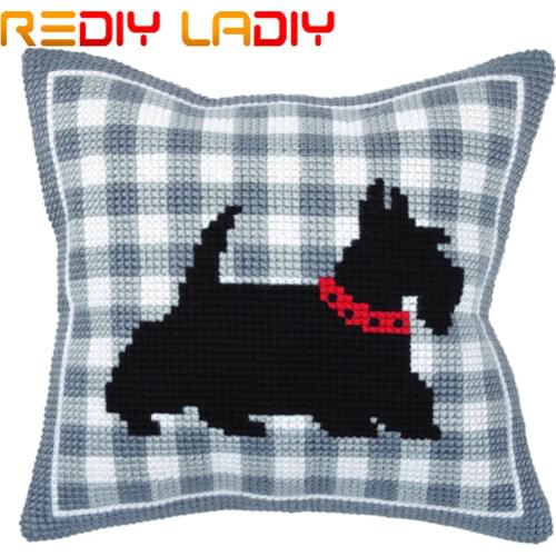Cross Stitch Cushion I Love Dog Make Your Own Pillow DIY Chunky Cross Stitch Kits Pre-Printed Canvas Acrylic Yarn Pillow Case