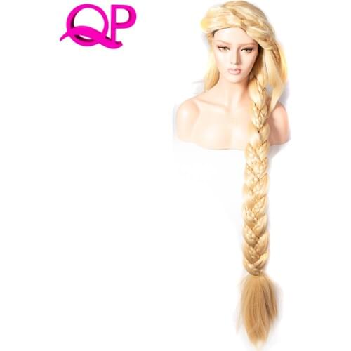Qp Hair Straight Cosplay Princess 3X Braided Extra Long 140cm Blonde Color Synthetic long briad Wig