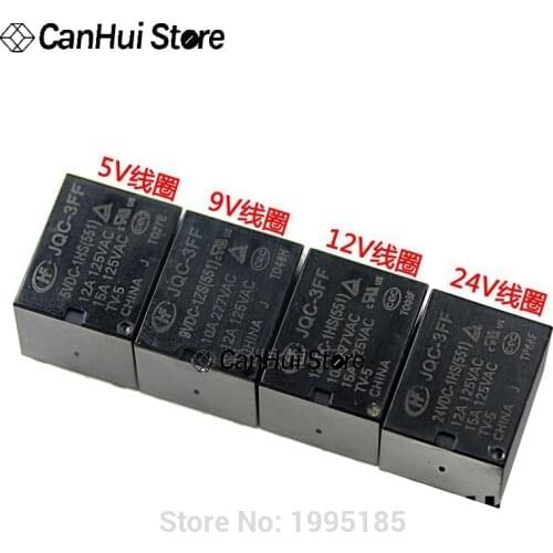 5Pcs HF JQC -3FF- 5VDC/9VDC/12VDC/24VDC -1HS(551) 4-pin 10A/12A one group of normally open HongFa Relay