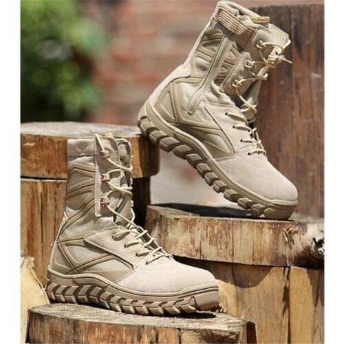 High Tube Leather Mesh Breathable Antiskid Military Combat Tactical Boots Outdoor Sports Training Climbing Desert Hiking Shoes