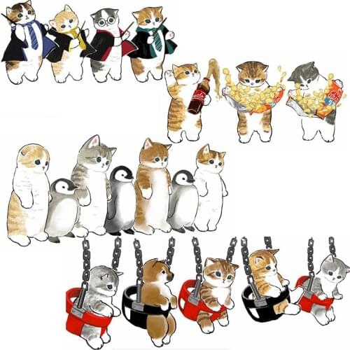 Cute Car Decal Kitty Cats Made By Mofu Sand Playing with Penguins Stickers for Suitcase Laptop Luggage Motorcycle Decorative