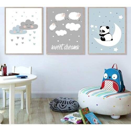 Nordic Posters And Prints Cloud Sheep Panda Moon Star Cartoons Wall Art Canvas Painting Pictures Nursery Baby Kids Room Decor