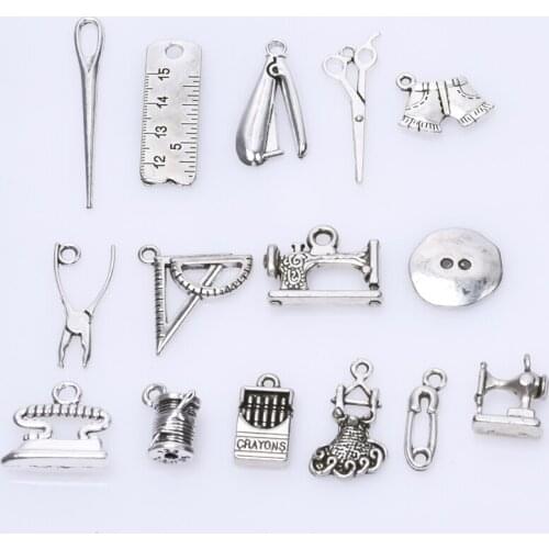 MIX Sewing Apparel Charm 15pcs/Lot Alloy Pendant Charms For Jewelry Making Needle Scissors Accessories DIY Statement Necklace