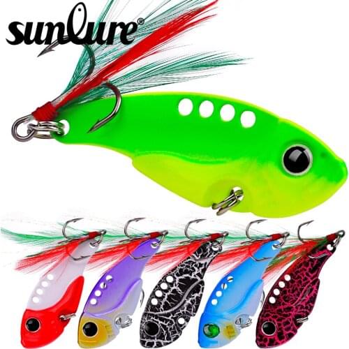 Sunlure 80pcs/lot Metal Fishing Lure 5.5cm-11g Pesca Feather Hooks Tackle Crankbait Artificial VIB Hard Spoon Bait Swimbait