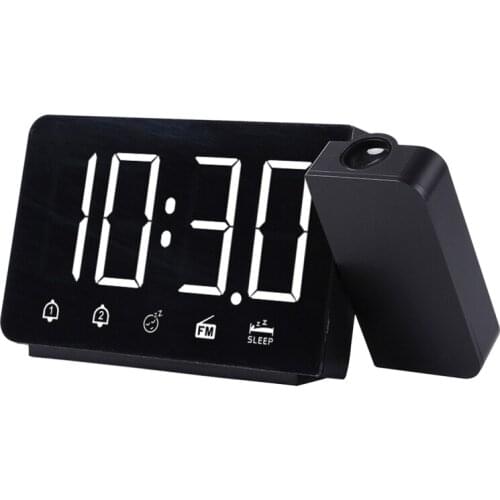 LED Digital 2 Alarm Clock USB Electronic Desktop Table Watch Wake Up FM Radio Time Projector Snooze Function