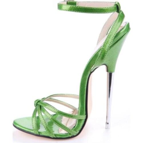 Green 16 CM Stiletto Open Toe Mary Janes Ankle Wrap High Heel Pumps Woman Spike Metal High Heel Sandals Club Dance Heels Shoes