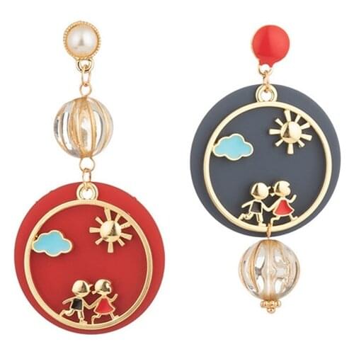 High-End Factory Wholesale Temperament Earrings Cartoon Character Playful All-Match Earrings Contrast Round Earrings
