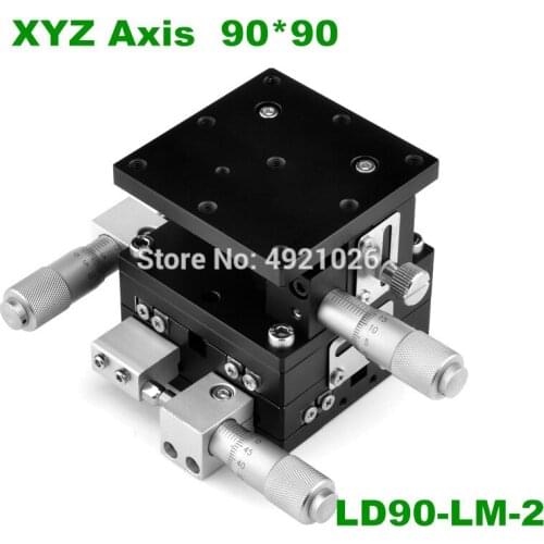 XYZ 3 Axis 90mm Linear Stage Trimming Platform Bearing Tuning Sliding Table 90*90mm XYZ90-LM double cross rail LD90-LM2