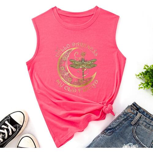 Hello Darkness Dragonfly Tank Top Women Vest Tanks Top Summer Shirt Sleeveless T-Shirts Casual Muscle Fitness Tee Shirts Clothes