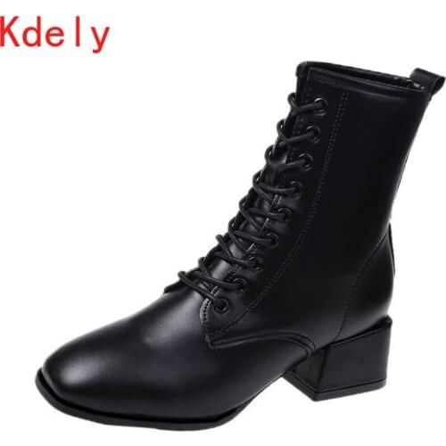 Womens Boots Autumn Fashion Womens Shoes 2020 Booties Ladies Lace Up Boots-women Rubber Black Punk Ankle Med Rock Solid Rome