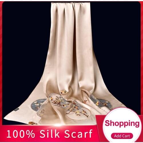 Ladies 100% Pure Silk Scarf Luxury Brand 2021 Hangzhou Silk Shawls and Wraps for Women Embroidery Long Natural Real Silk Scarves