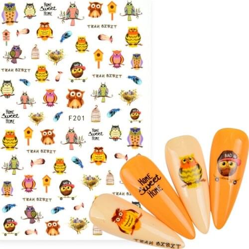 1pcs 3D Nail Stickers Cartoon Owl Animal Squirrel Bunny Hedgehog Deer Flower Designs For Nail Decals DIY Manicures Decoration