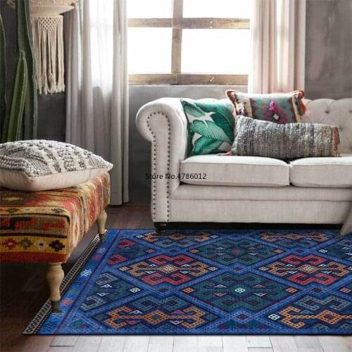 200*300cm simple royal blue geometric rhombus Indian ethnic style living room bedroom bedside carpet floor mat customization