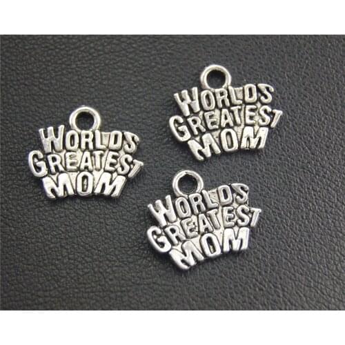 30pcs Silver Color Letter Worlds Greatest Mom Charms Pendants For Jewelry Making DIY Handmade Craft 12x14mm A2001
