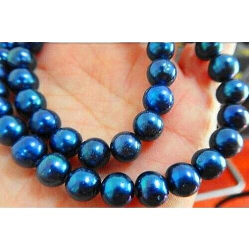 A NATURAL AAA 18"8-9MM TAHITIAN GENUINE BLACK BLUE PERFECT PEARL NECKLACE 14KGP