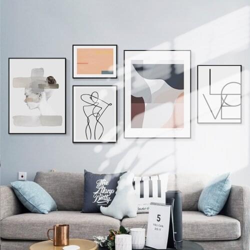Abstract Line Geometry Canvas Painting Nordic Woman Wall Art Posters Minimalist Prints Pictures Modern Living Room Home Decor