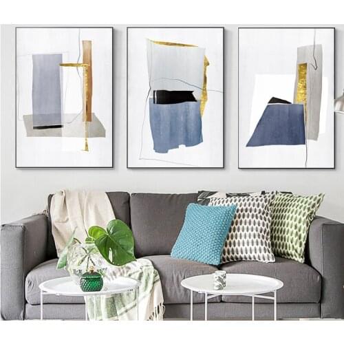 Abstract Marble Blue Gold Color Canvas Print Paintings POP Wall Art Pictures Poster on Canvas for Living Room Office Home Decor