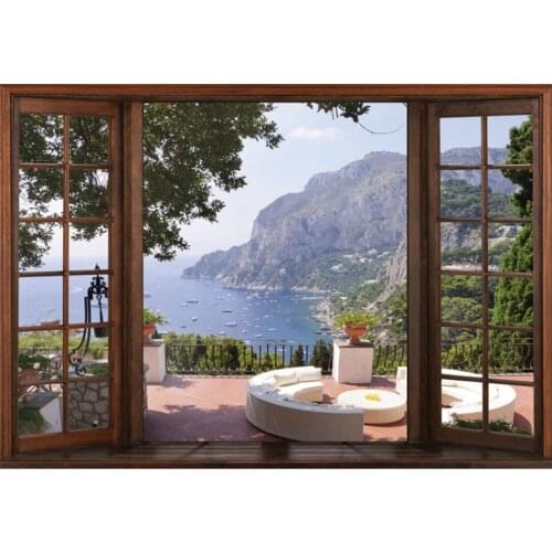 5D Diy Diamond Painting Window Scenery Rhinestones Pictures Diamond Mosaic Sea View And Garden Diamond EmbroideryZP-4877