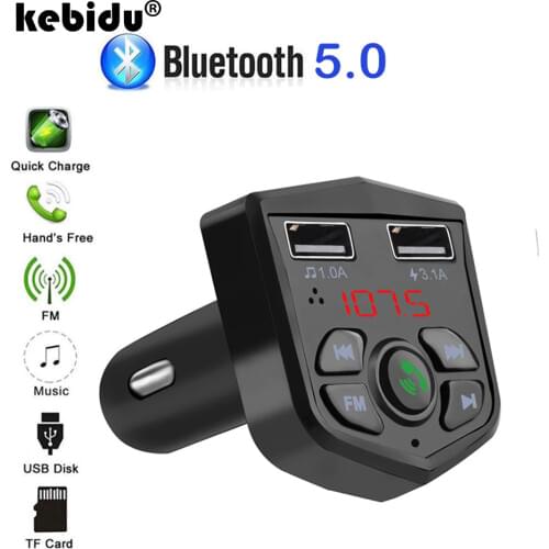 Bluetooth 5.0 Voltage Digital Display Car FM Transmitter Handsfree Dual 2 USB Phone Charger 3.1A 1A TF Card U disk MP3 player