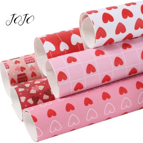 JOJO BOWS 22*30cm 1pc Valentines Day Faux Synthetic Leather Sheet Printed Fabric DIY Hair Bow Handmade Material Home Decoration