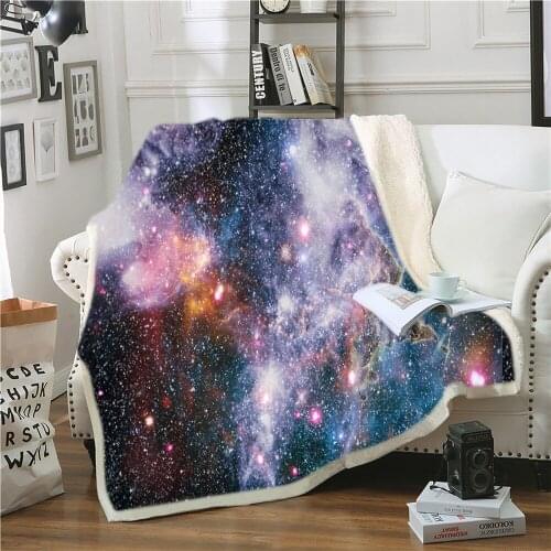 3D Printed Nebula Universe Galaxy Printed Velvet Plush Blanket Bedspread For Kids Girls Sherpa Blanket Couch Quilt Cover Travel