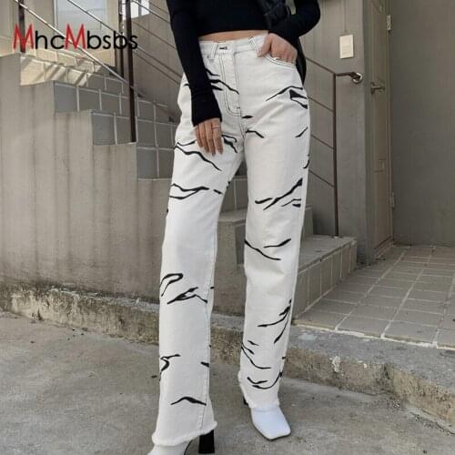 Y2K White Baggy Jeans Woman High Waist Printed Loose Straight Denim Trousers Korean Fashion Vintage E-girl Clothes Cargo Pants