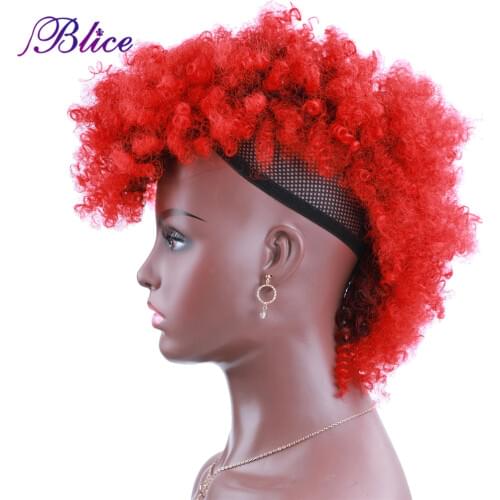 Blice Short Kinky Curly Mohawk Hair Extensions Colorful Chignon Hair Pieces With Clips For African American Women
