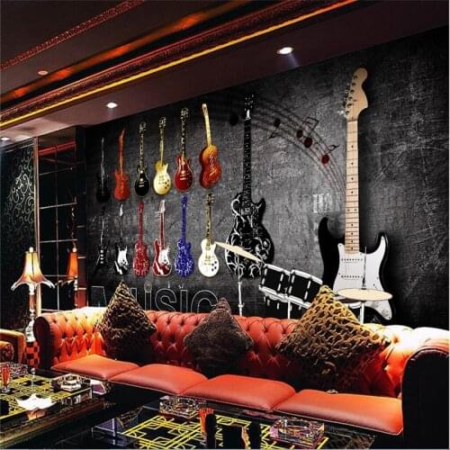 Beibehang Large Custom Wallpaper Mural American Retro Nostalgic Rock Music Instrument Brick Wall European Background Wall