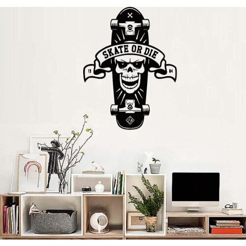 Skull Pattern Skateboard Ride Wall Decal Living Room Sofa Background Wall Decor Art Vinyl Stickers Boy Room LC173