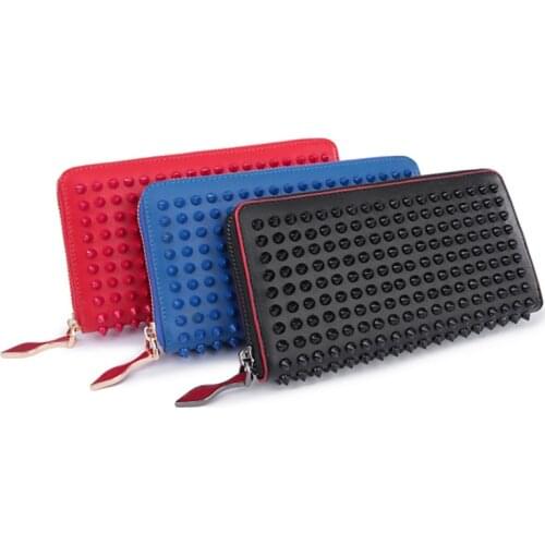 Long Wallet Clutch Bag Womens Handbags Rock Stud Rivet Women Genuine Leather Wallet Leather Purse Fashion