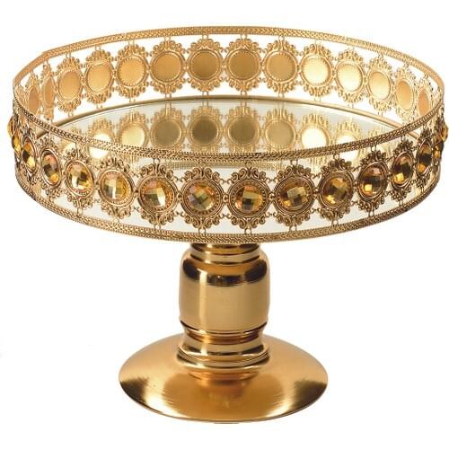 Footed Fruit Stand 25 cm Sugar Bowl Gold Color Presentation Tray Presentation Tray Aid Mubarak Decoration Ramadan Kareem