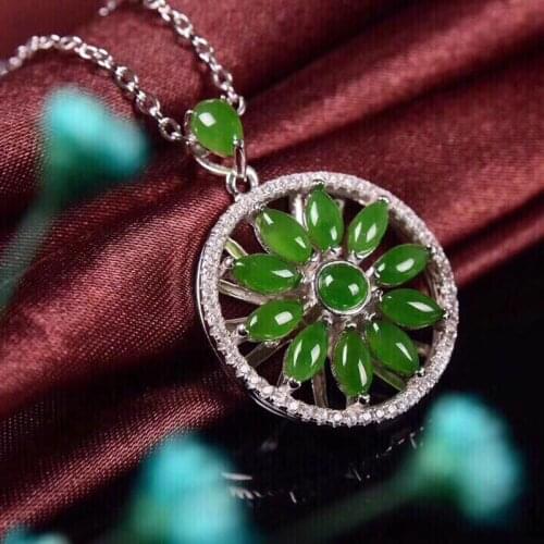Jadery Vintage Natural Green Jade Jasper Emerald Gemstone Pendants Necklaces Luxury 925 Sterling Silver Necklaces Fine Jewelry