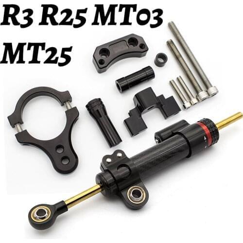 Carbon Steering Damper Stabilizer Motorcycle For Yamaha YZF R3 R25 MT25 MT03 MT-03 Directional Dampers Mount Bracket Support Kit
