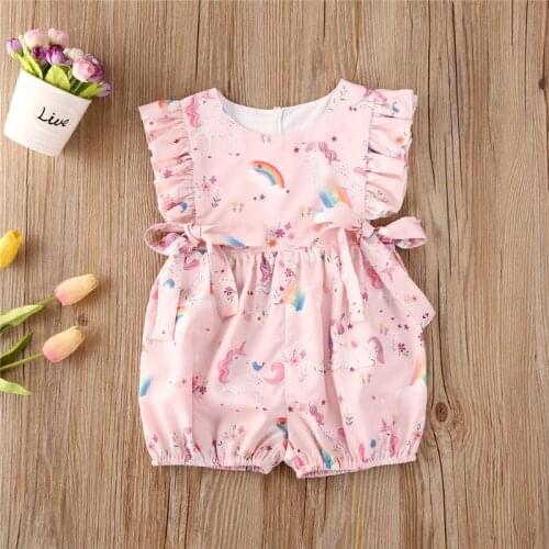 Toddler Baby Girls Ruffles Romper Infant Newborn Baby Print Jumpsuit Summer Flower Baby Girls Clothes Baby Costumes