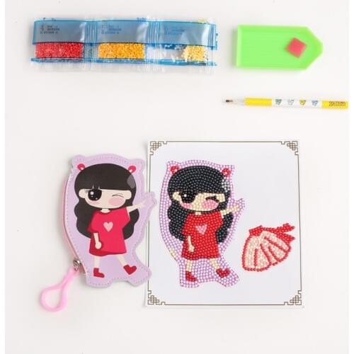 DIY Diamond Painting Wallet Bag Cartoon Pattern Love Girl Student Bag Keychain Pendant Diamond Embroidery Child Student Gift
