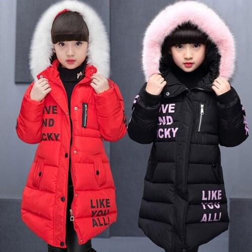 Girls' jackets 3-12Y baby winter jackets thick warm down jacket cotton-padded clothes fashion letters girls mid-length jacket