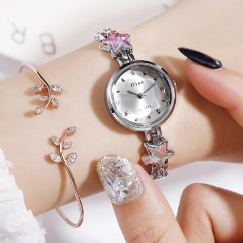 Hot New Ladies Alloy Bracelet Watch Korean Temperament Simple Five-pointed Star Strap Quartz Watch One Piece with Hair