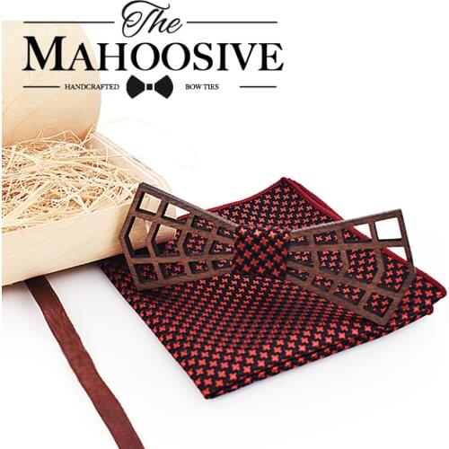 MAHOOSIVE Hollowed Wooden Bow Ties for Men Women Multicolor Wood Bowtie caving Handmade Butterfly Wood Bow Tie Gravata Set
