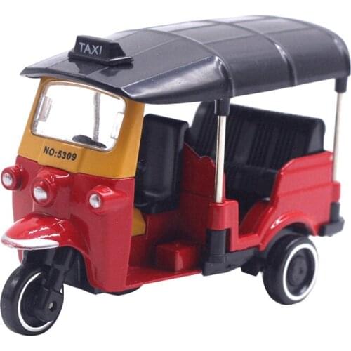 Metal Q Version Cartoon Small Motorcycle Bus Three-wheeled Car Toy Retro Vintage Car Takeaway Car Pull Back Mini Model