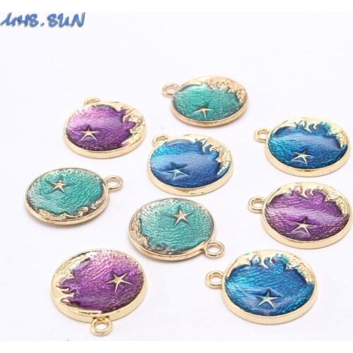 MHS.SUN 30 Pcs Fashion Moon Star Pendants Blue/Purple/Green Color Alloy Pendants Accessories For Child Kids DIY Jewelry